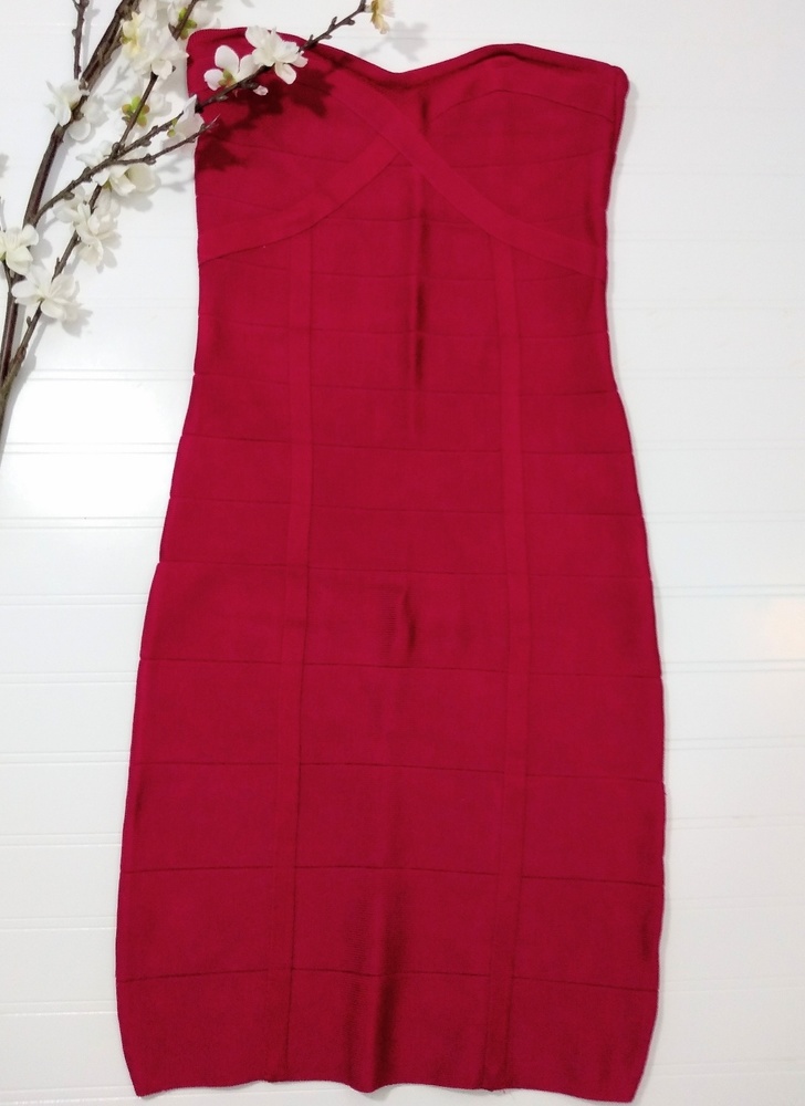 Bebe fuschia knit strapless bandage dress